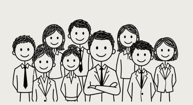 Line illustration of a group of people standing together